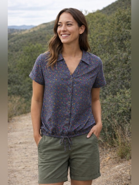Kuhl Tops - Kuhl Lilliana Indigo Orchid Short Sleeve Floral Shirt Outdoor Hiking XS